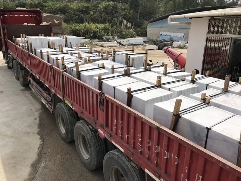 Crated marble on a truck for shipping