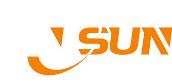 Unisun Stone reversed logo, white type on the orange mark